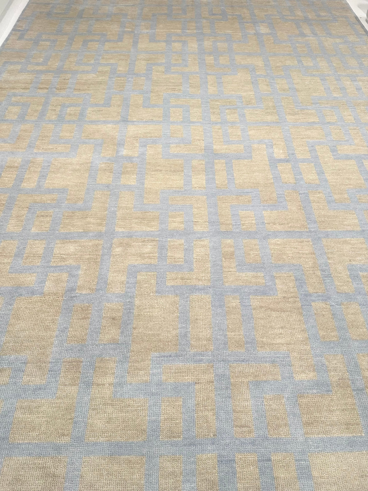 Nashville Blue and Tan Hand-Knotted Wool Rug
