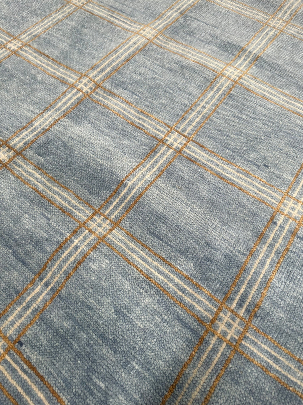 Concord Blue Plaid Hand-Knotted Wool Rug