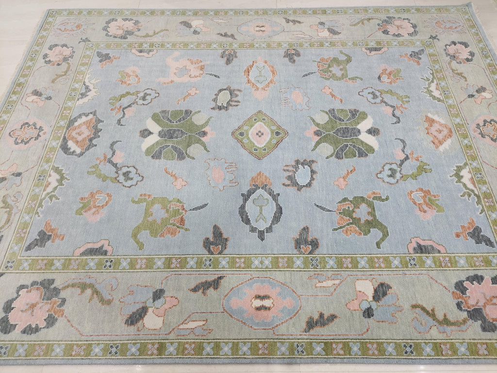 Geneva Green and Blue Modern Oushak Rug