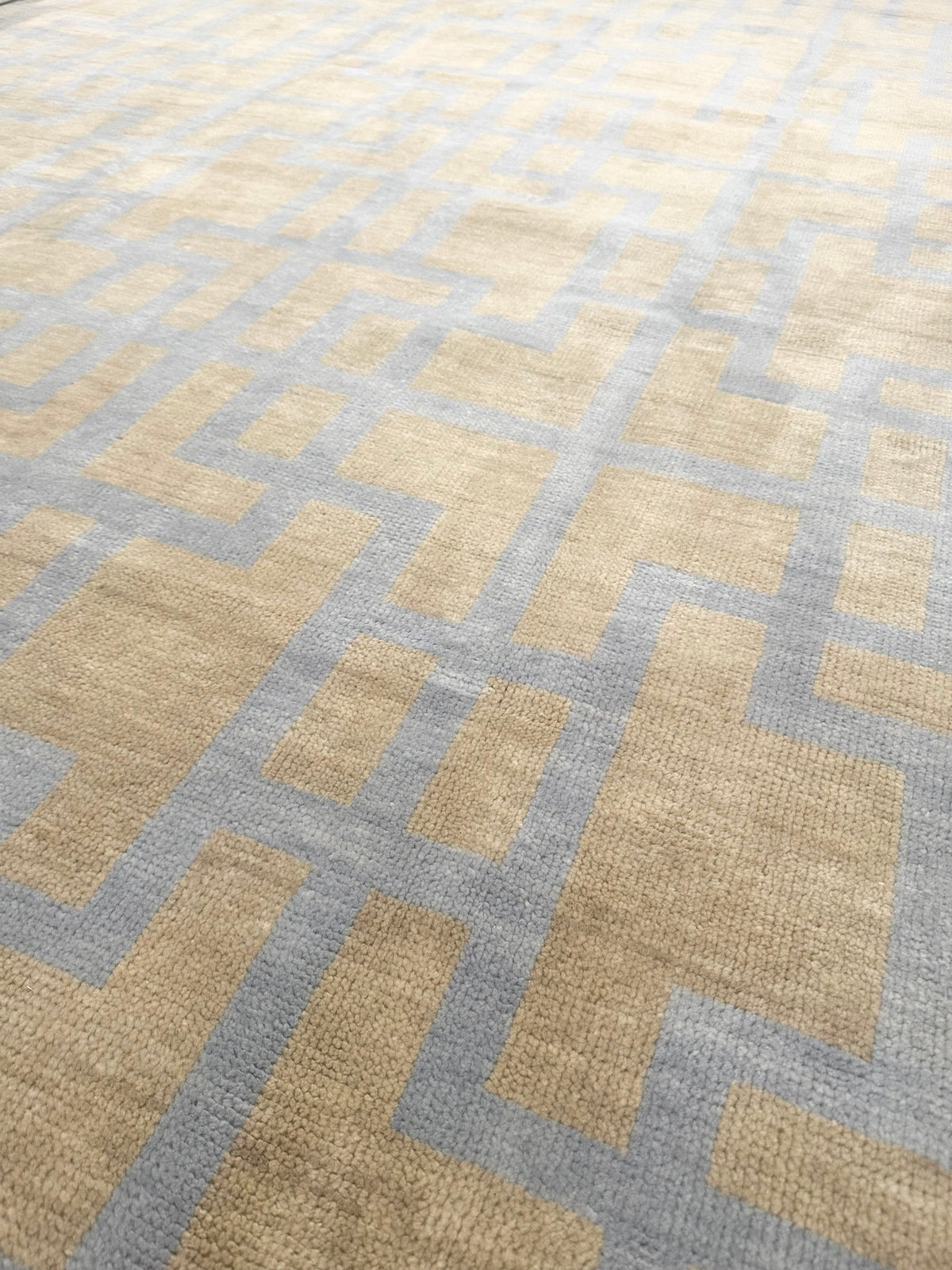 Nashville Blue and Tan Hand-Knotted Wool Rug