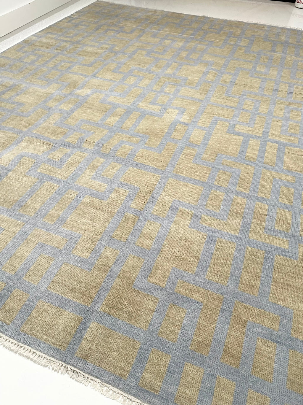Nashville Blue and Tan Hand-Knotted Wool Rug