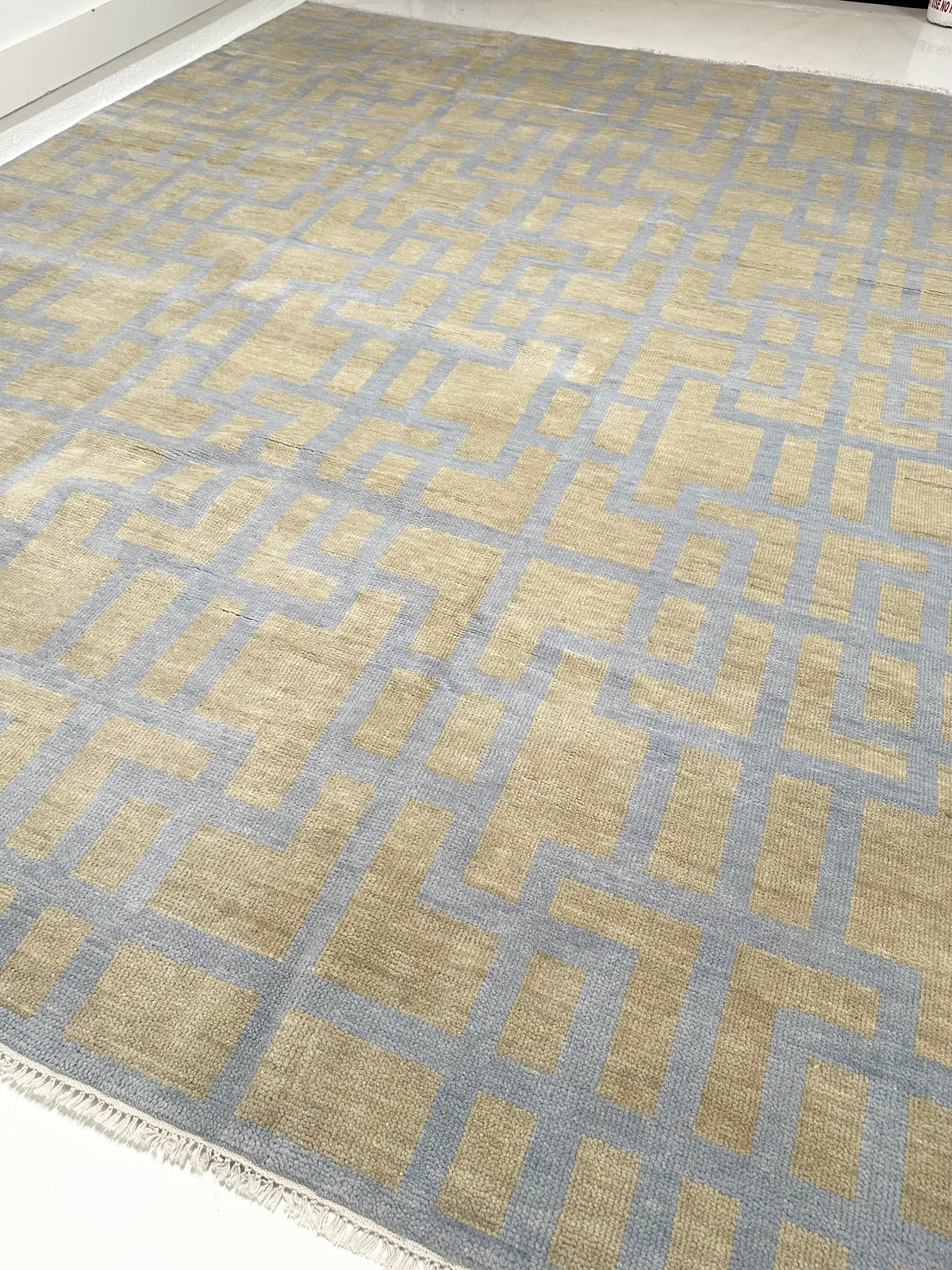 Nashville Blue and Tan Hand-Knotted Wool Rug