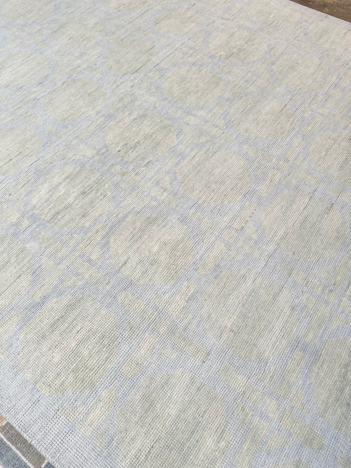 Newport Blue and Green Hand-Knotted Wool Rug