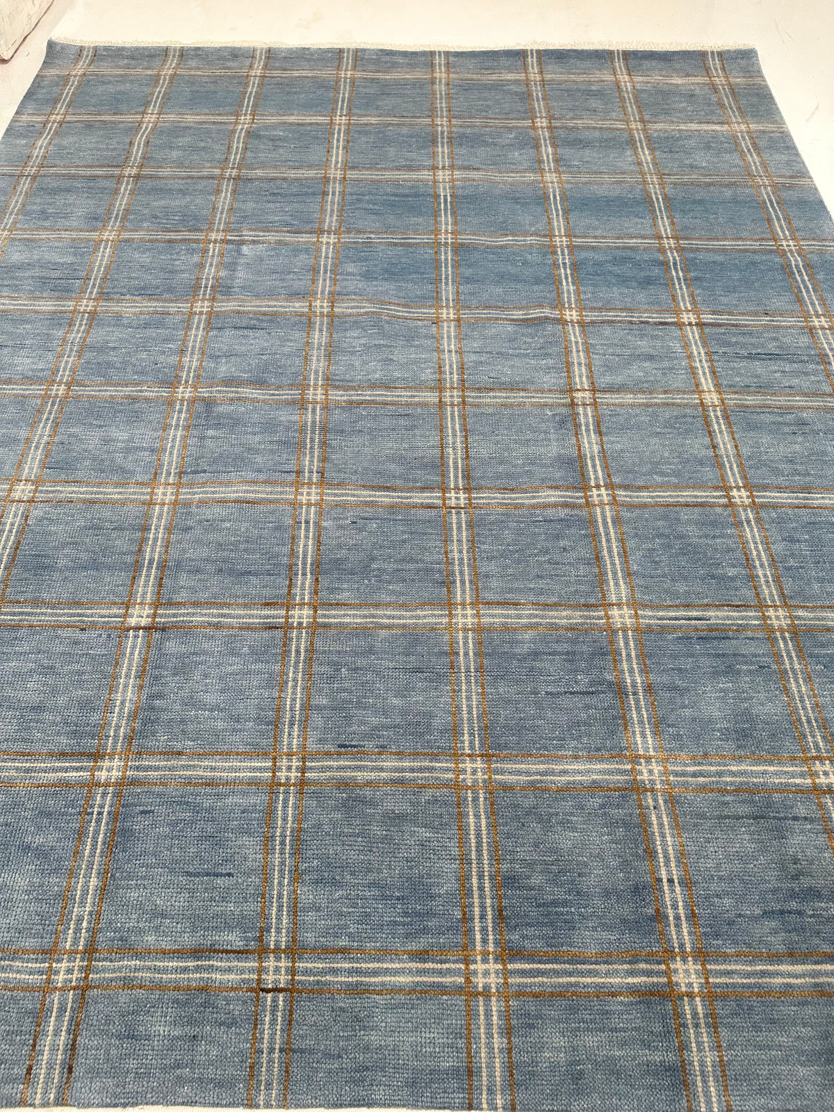 Concord Blue Plaid Hand-Knotted Wool Rug
