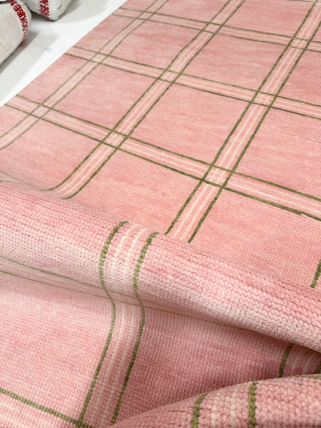 Concord Pink Plaid Hand-Knotted Wool Rug