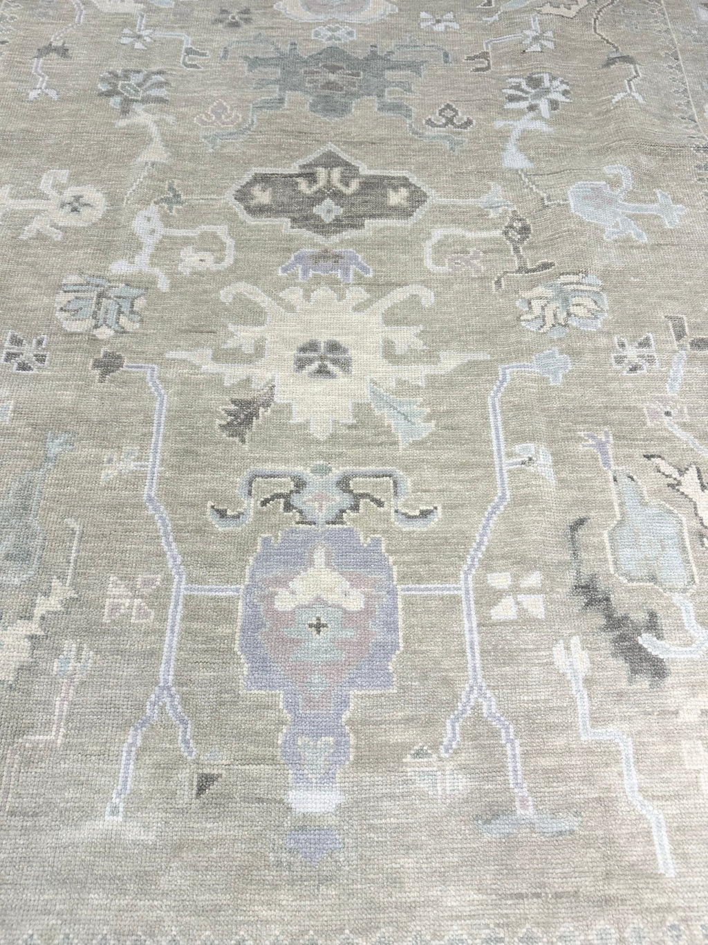 Santa Fe Neutral Green Antique Wash Modern Oushak