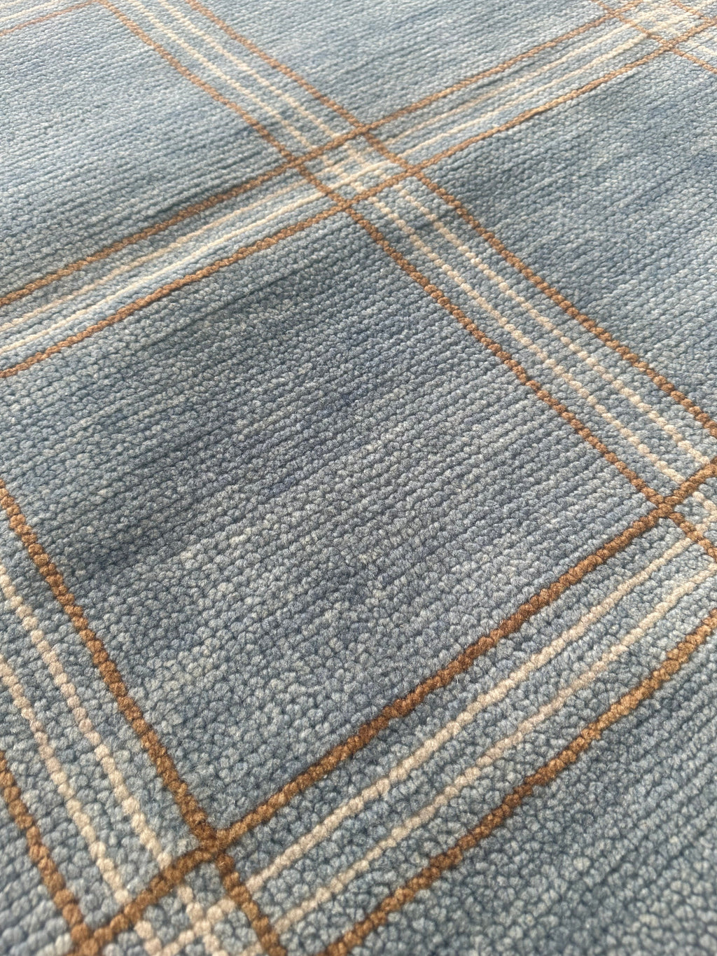Concord Blue Plaid Hand-Knotted Wool Rug