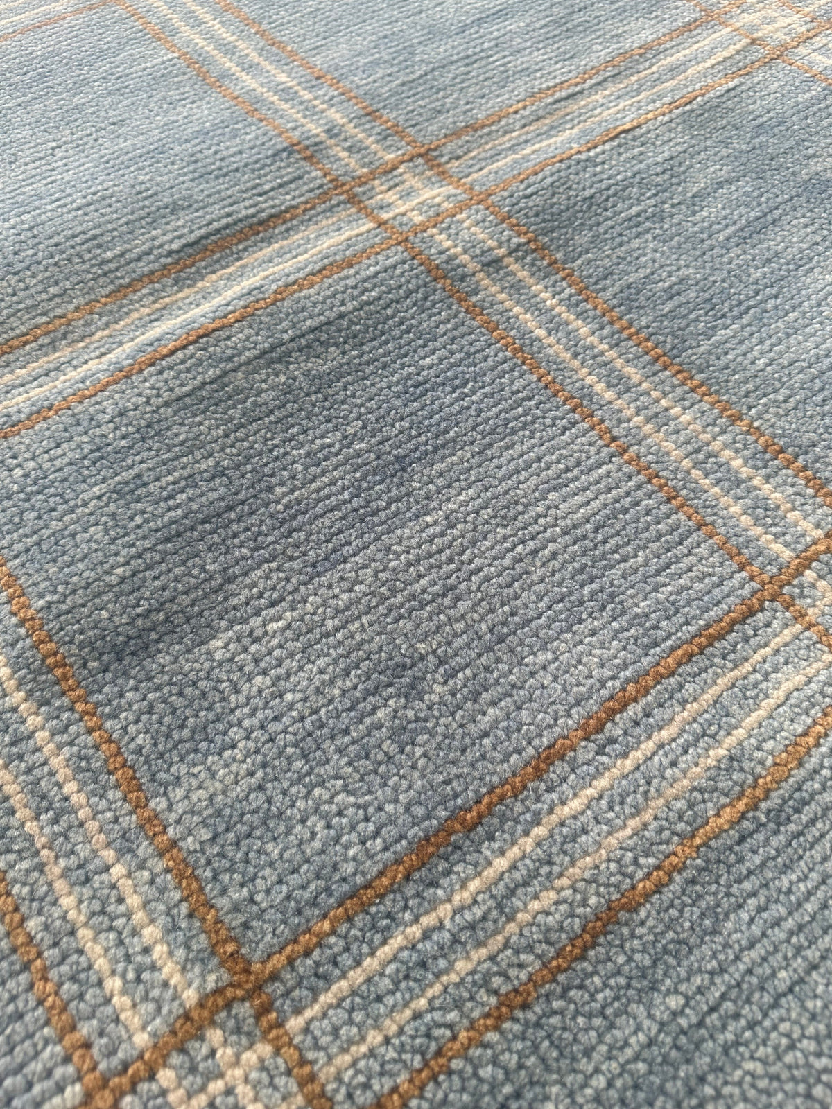 Concord Blue Plaid Hand-Knotted Wool Rug