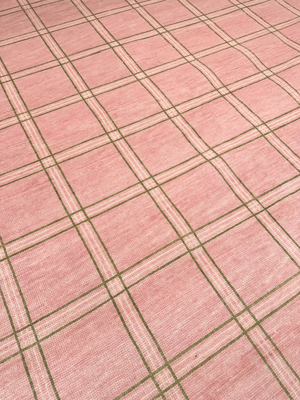 Concord Pink Plaid Hand-Knotted Wool Rug