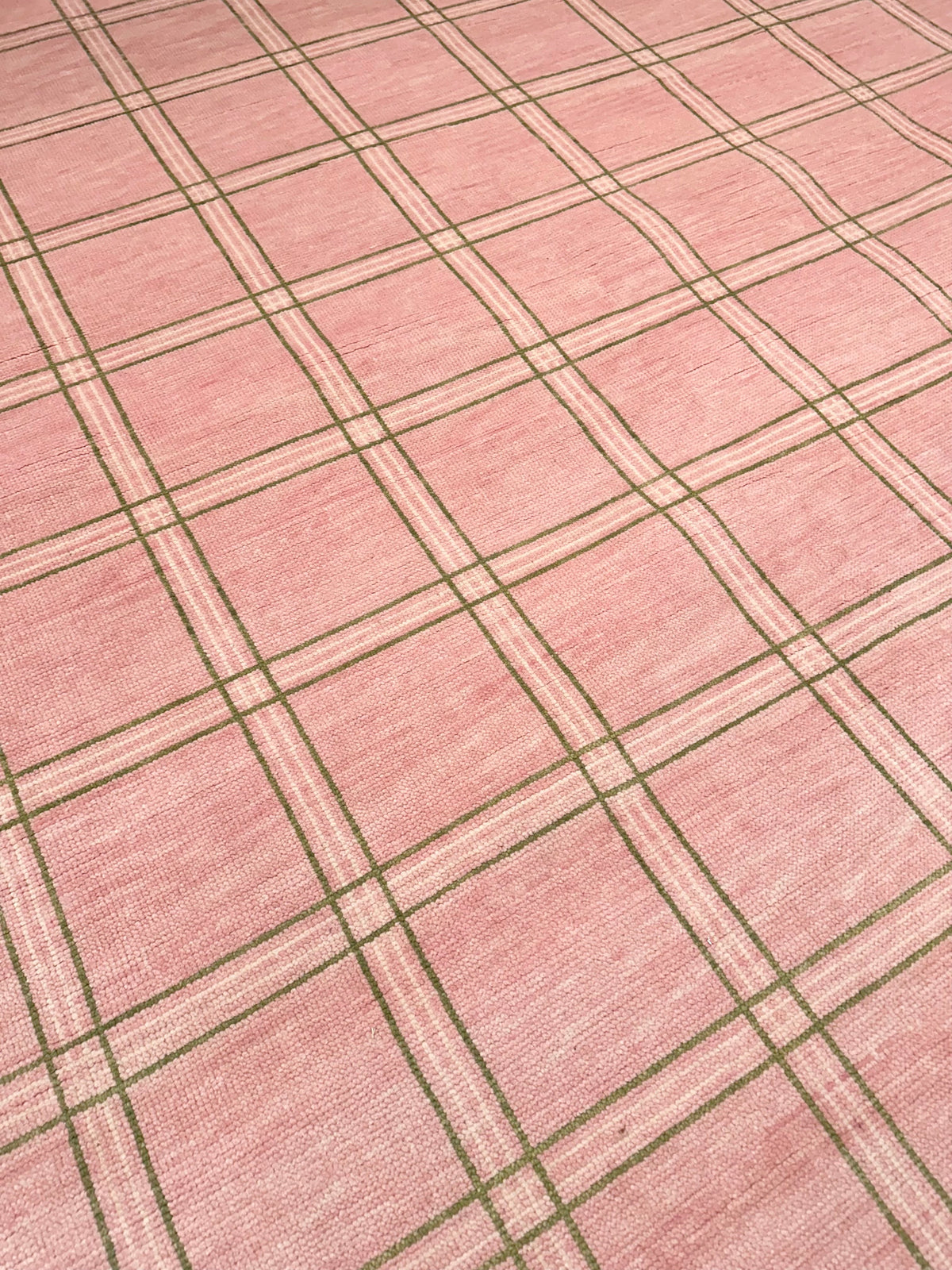 Concord Pink Plaid Hand-Knotted Wool Rug