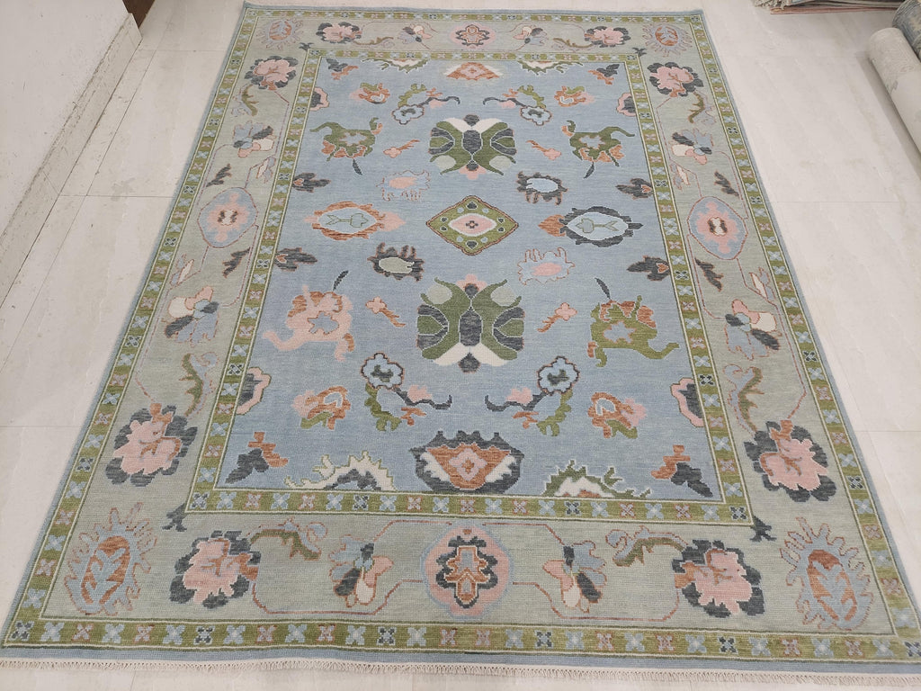 Geneva Green and Blue Modern Oushak Rug