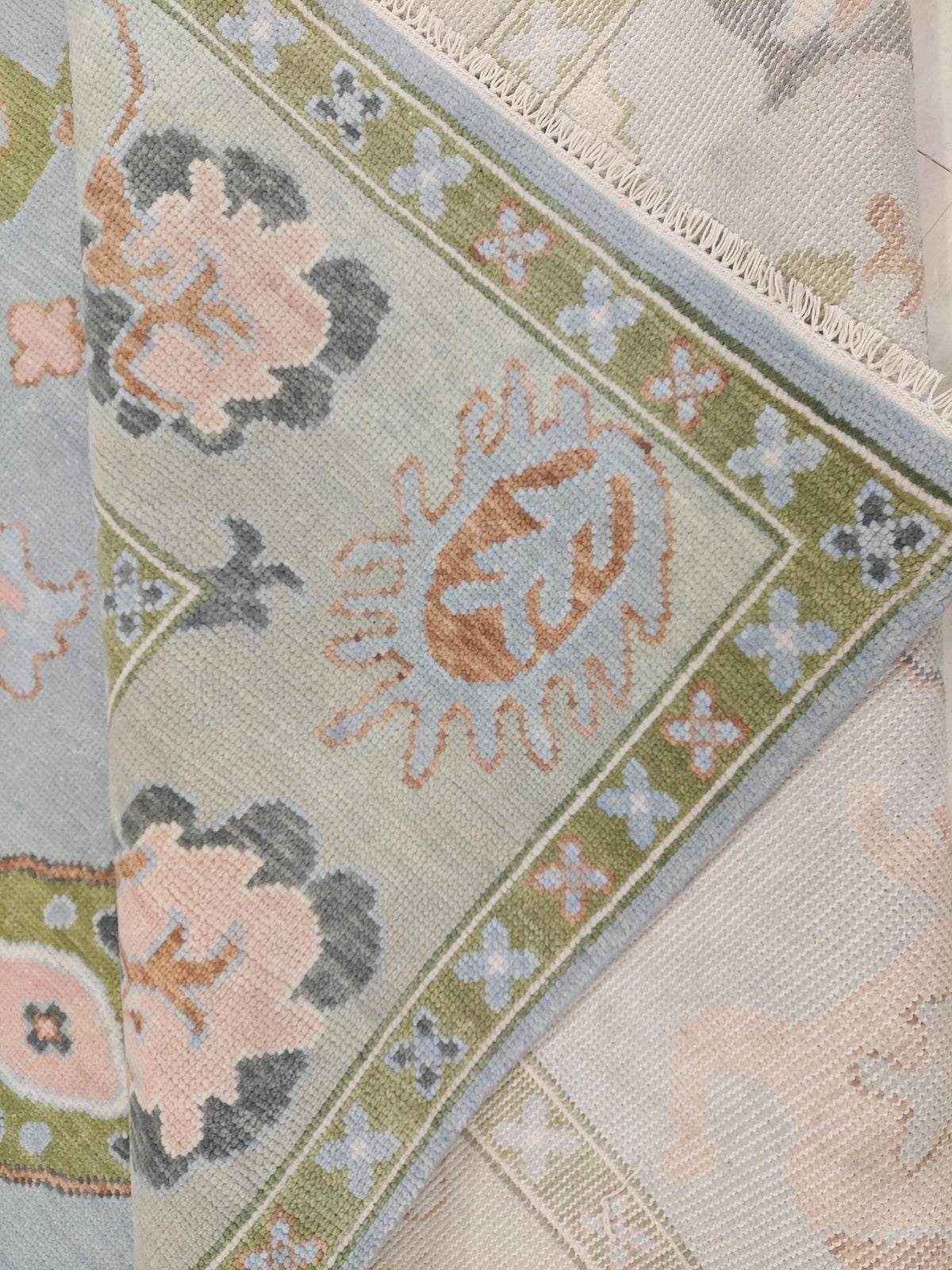Geneva Green and Blue Modern Oushak Rug