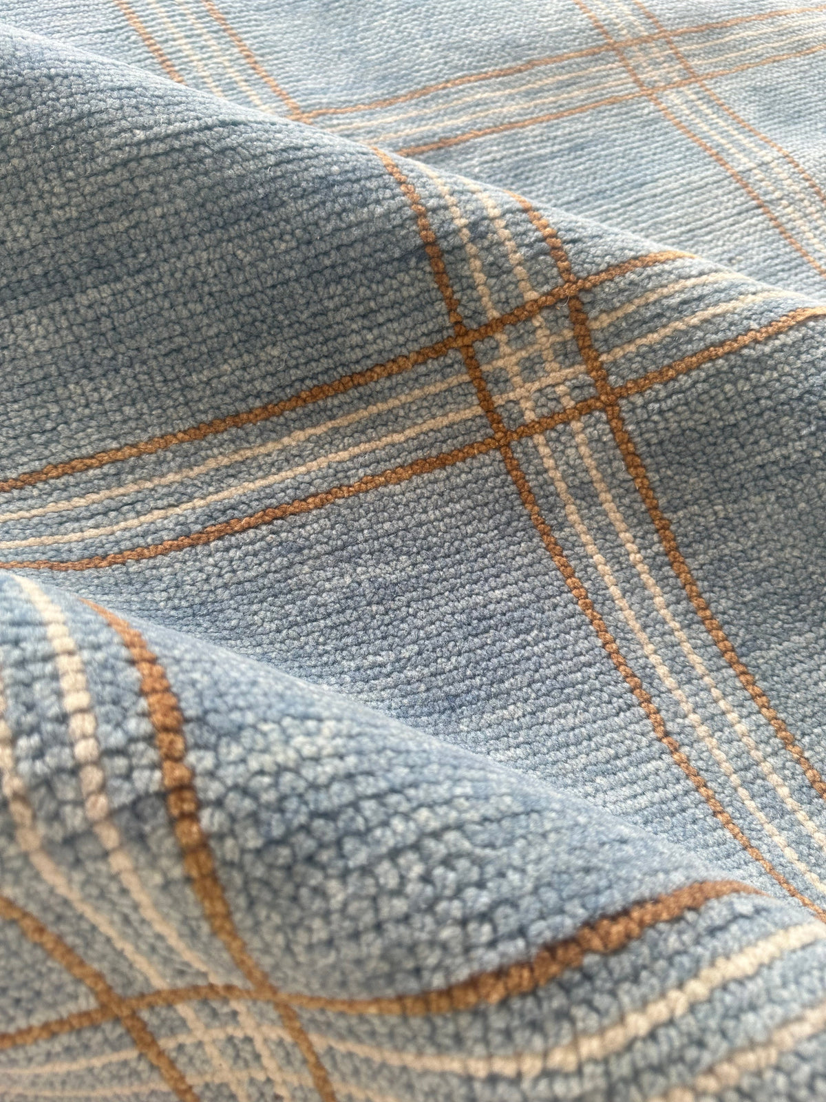 Concord Blue Plaid Hand-Knotted Wool Rug