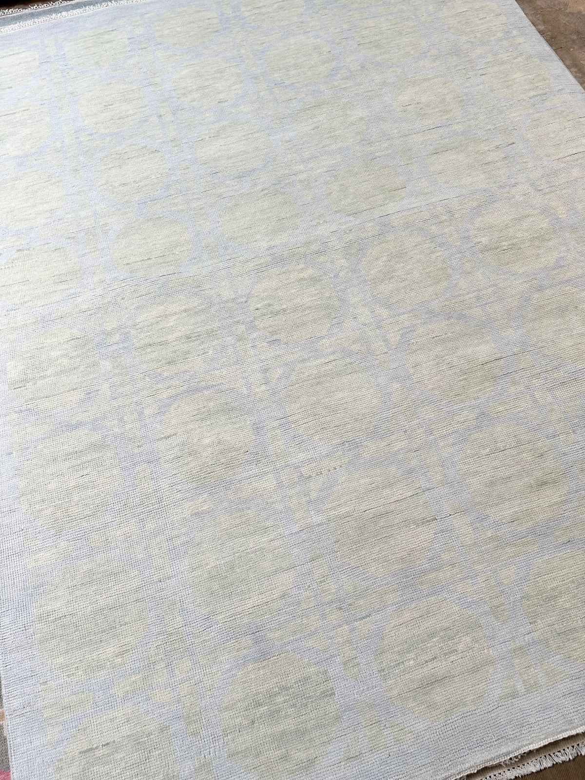 Newport Blue and Green Hand-Knotted Wool Rug