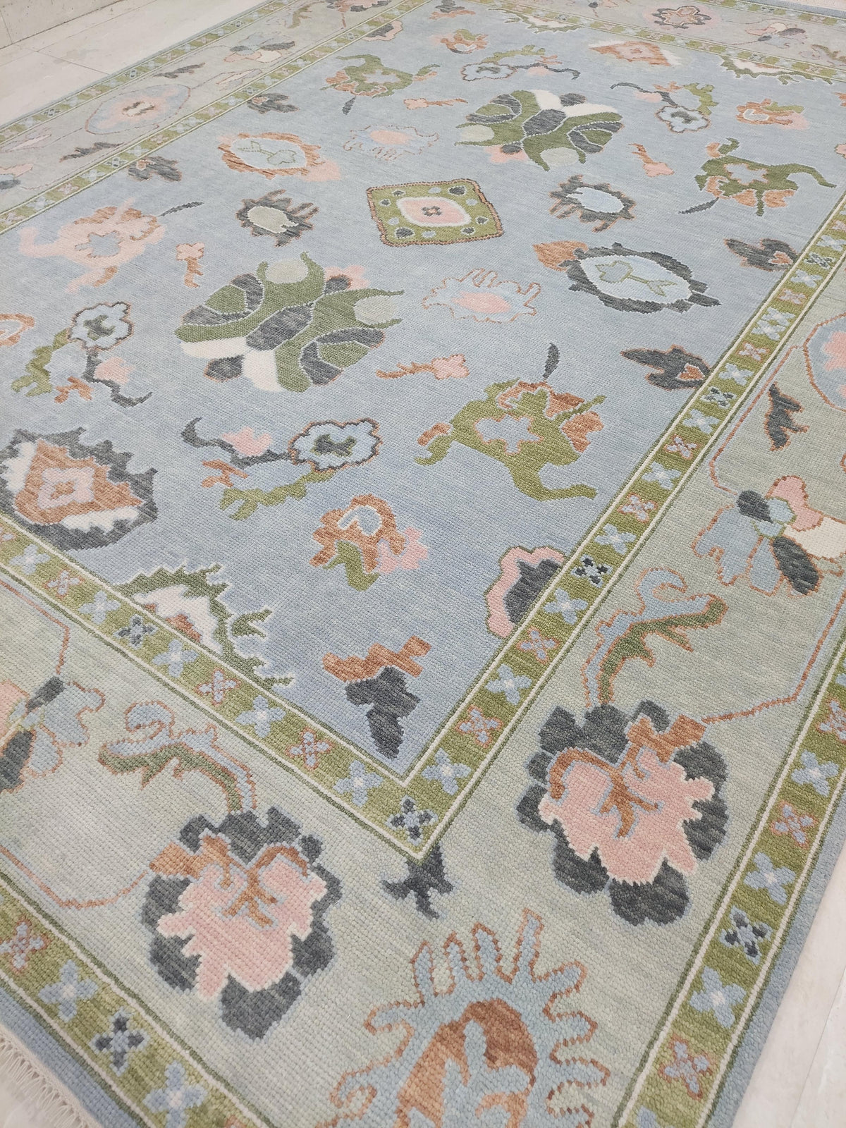 Geneva Green and Blue Modern Oushak Rug