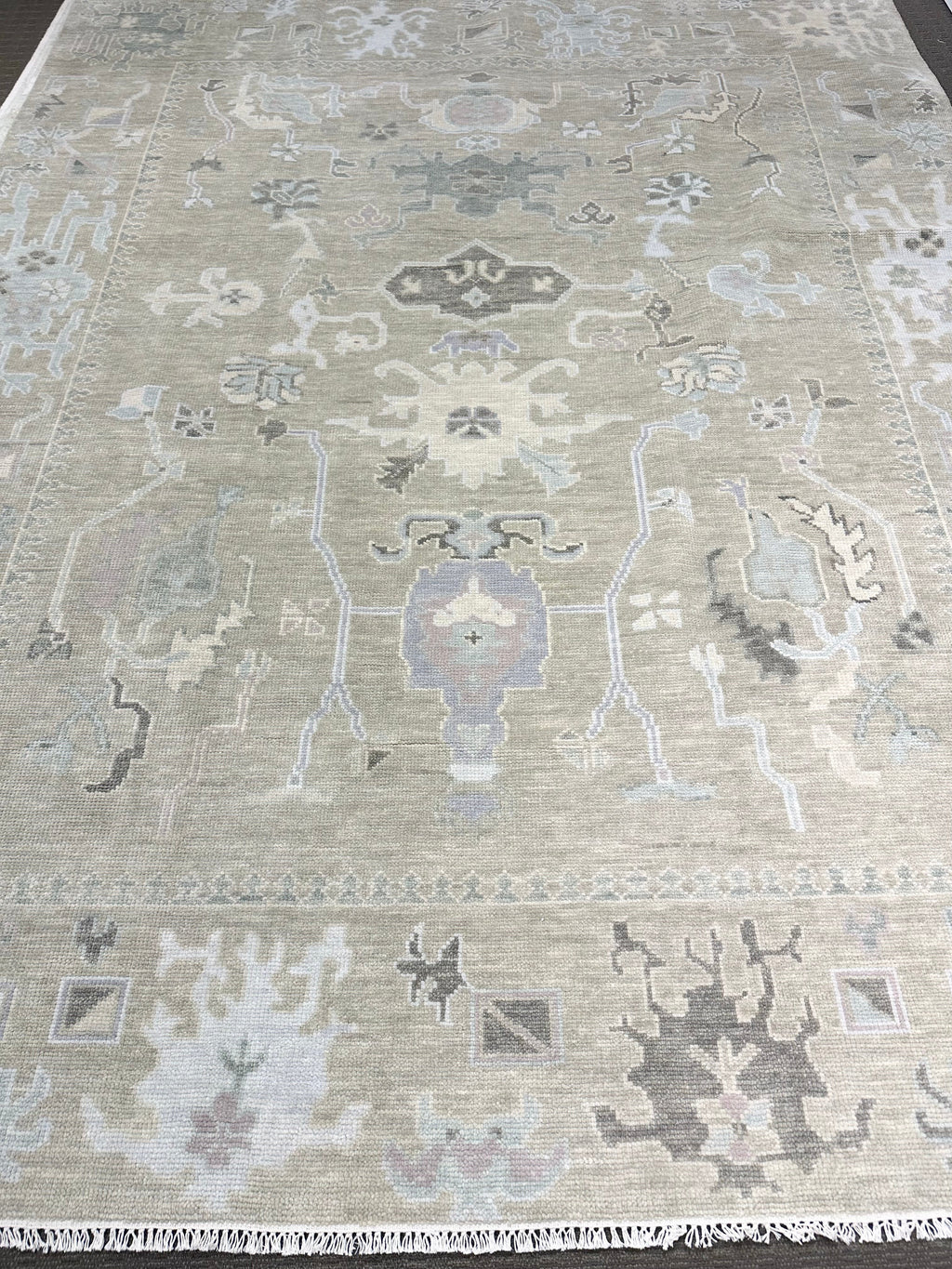 Santa Fe Neutral Green Antique Wash Modern Oushak