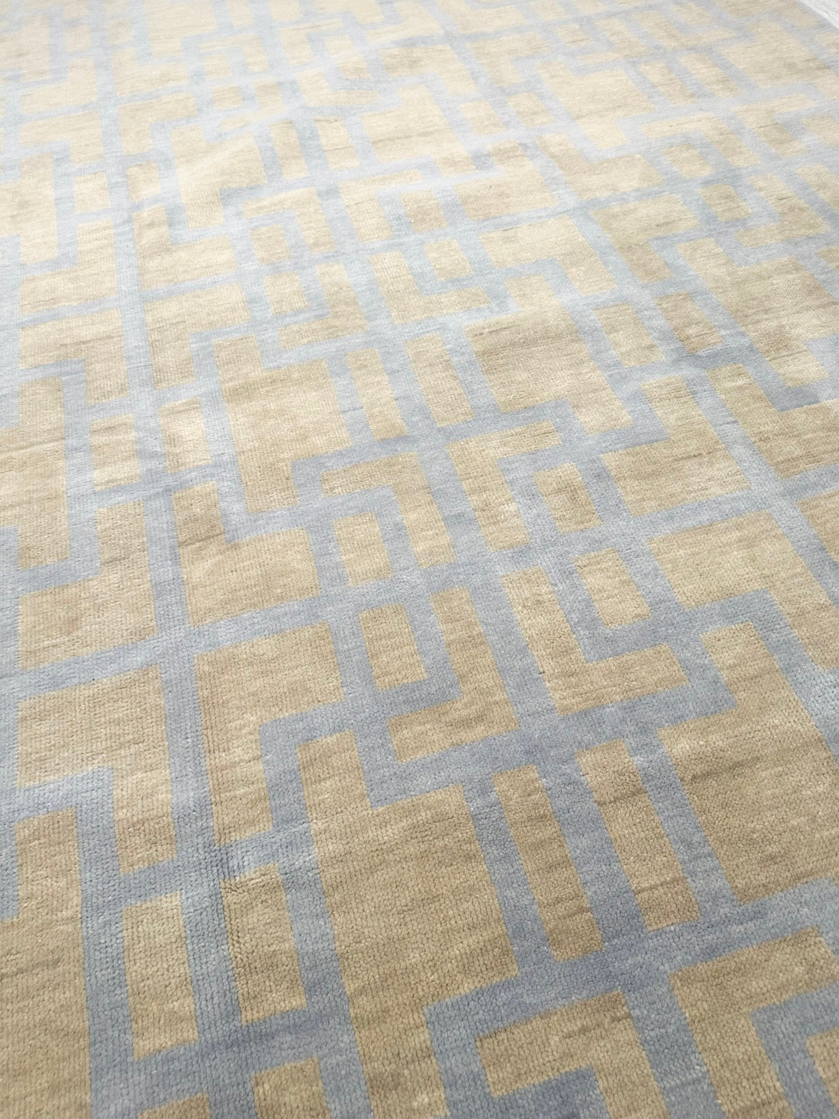 Nashville Blue and Tan Hand-Knotted Wool Rug
