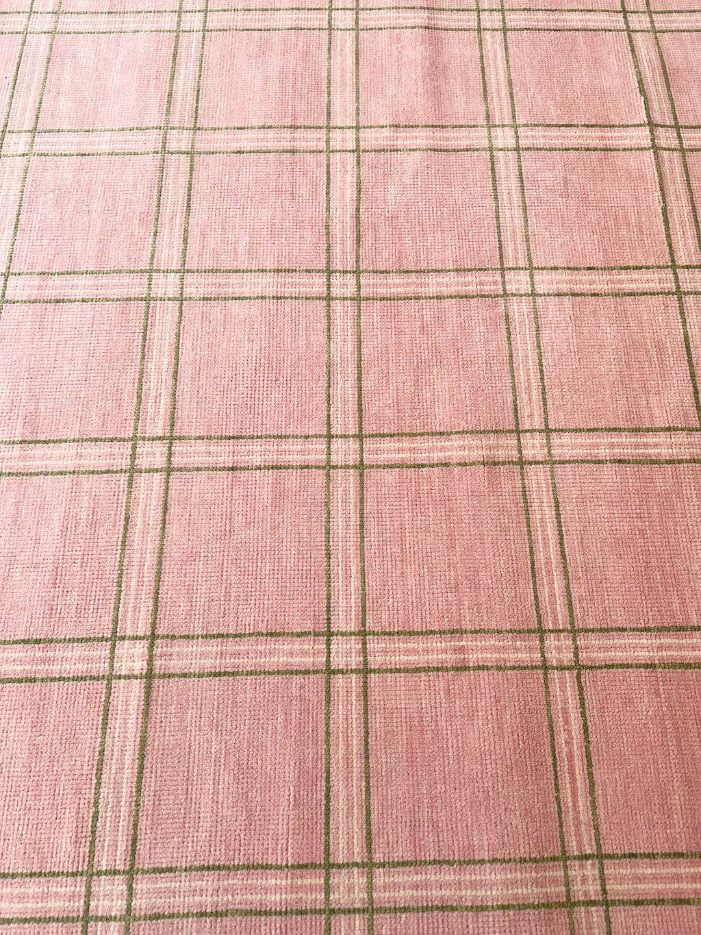 Concord Pink Plaid Hand-Knotted Wool Rug
