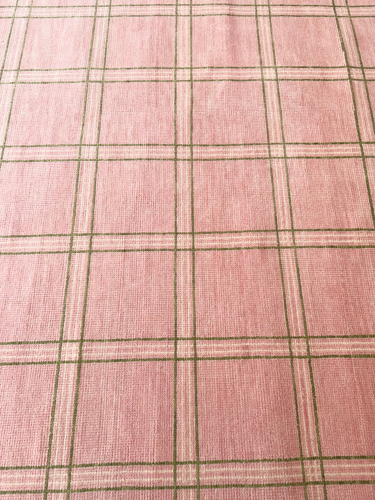 Concord Pink Plaid Hand-Knotted Wool Rug