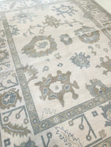 Emily Modern Oushak rug — hand-knotted wool in cream with cream, soft gray, blue, gray-green, warm tan