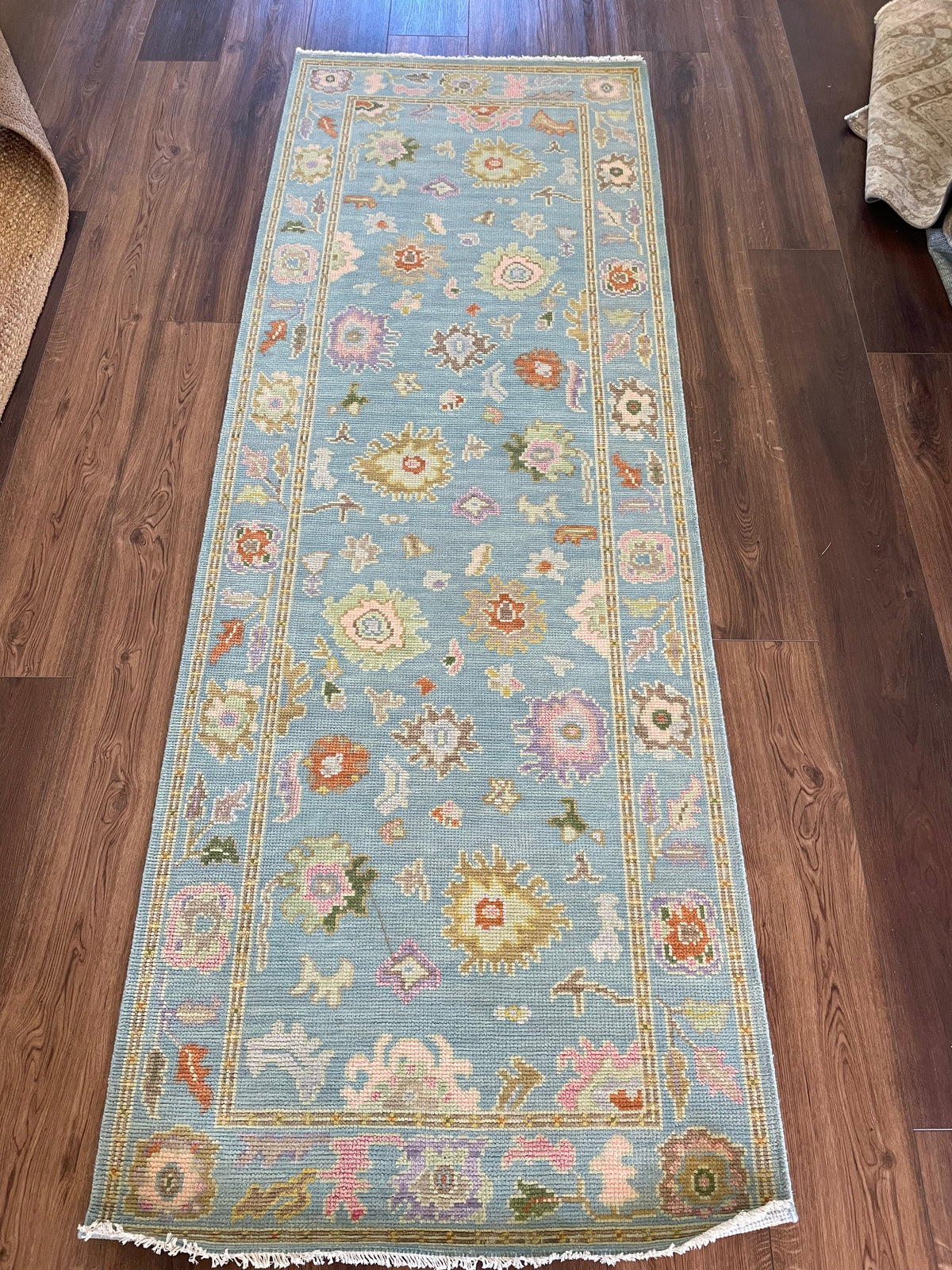 Gracie Modern Oushak rug in blue-green, hand-knotted 100% wool — detail